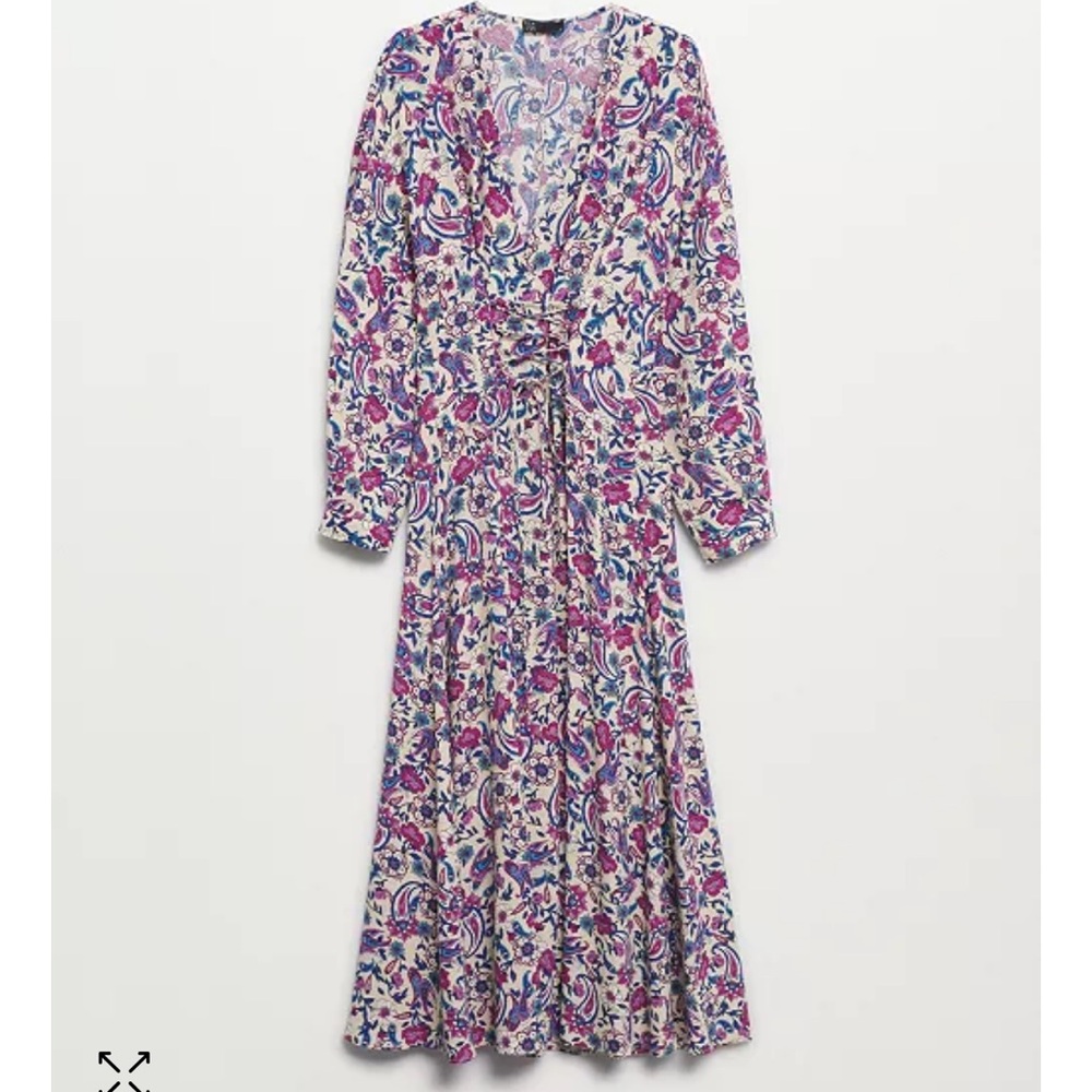 MNG Mango Floral Long Dress Parsley White Purple